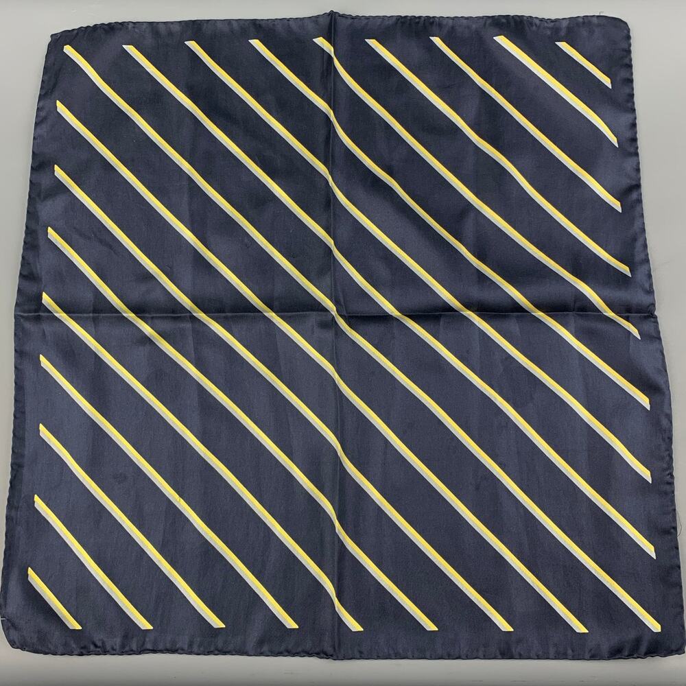VINTAGE Navy Yellow Silk Pocket Square